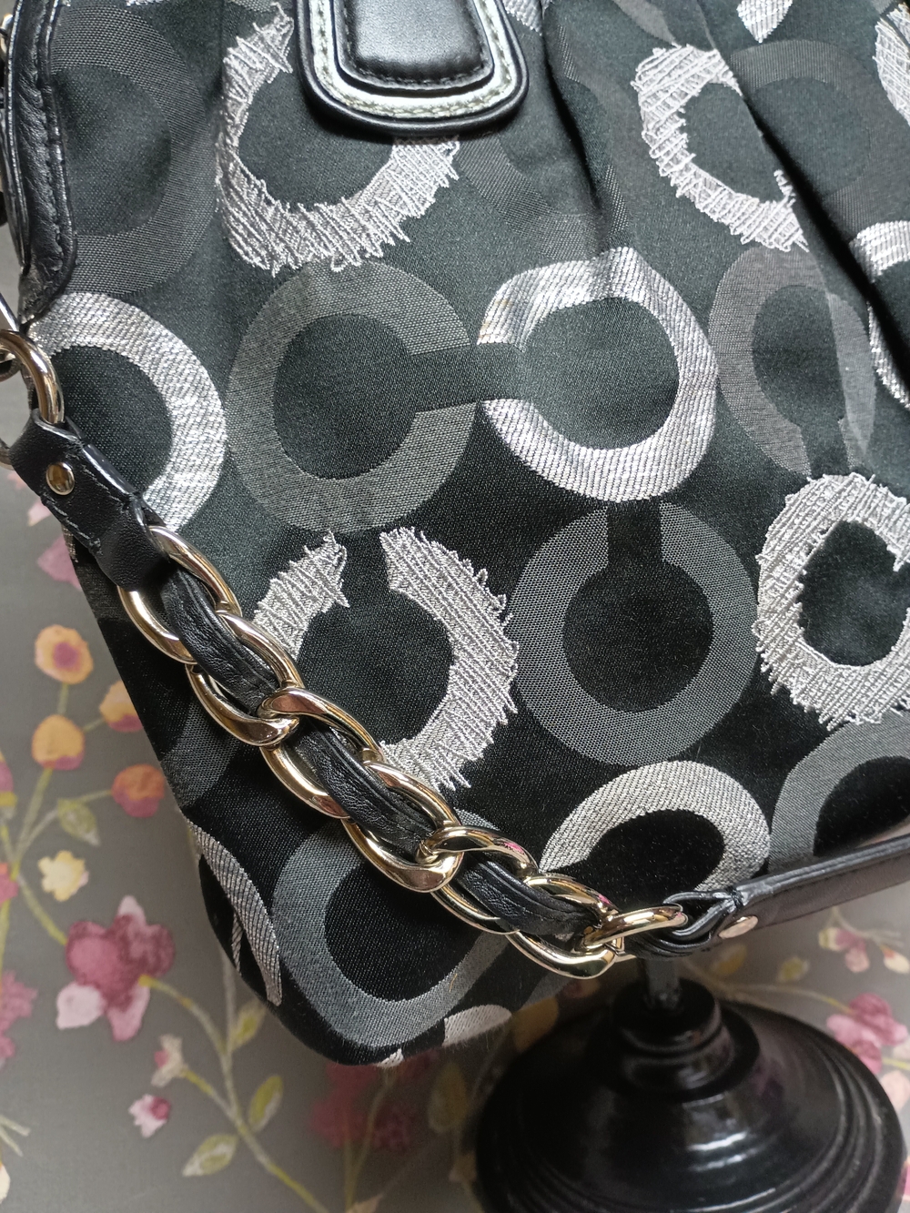 Stunning Y2K Vintage Coach Madison Op Art Lurex Satchel Tote Bag w/Strap - Picture 3 of 10